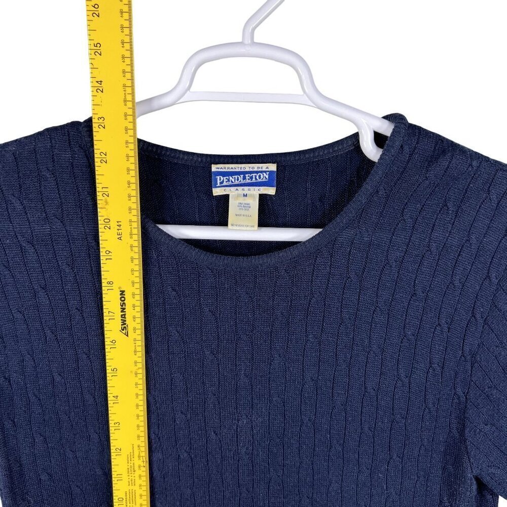 Pendleton Womens M Silk Blend Navy Cable Knit Sweater Top Quiet Luxury Timeless - Picture 9 of 11